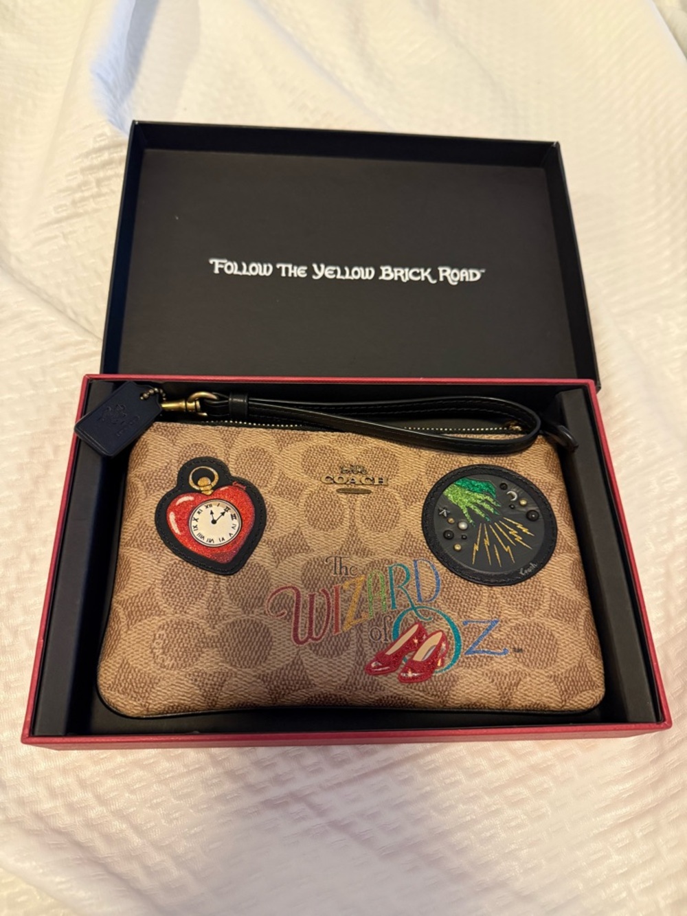 Coach Signature Wizard of Oz Canvas Wristlet in Brown with Red & Black Accents